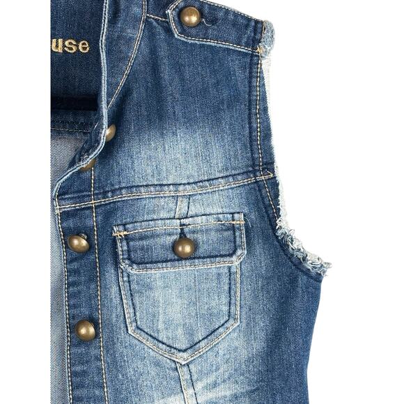 Dollhouse Y2K Denim Vest Size Small Distressed Button Front 2000s - Picture 4 of 8